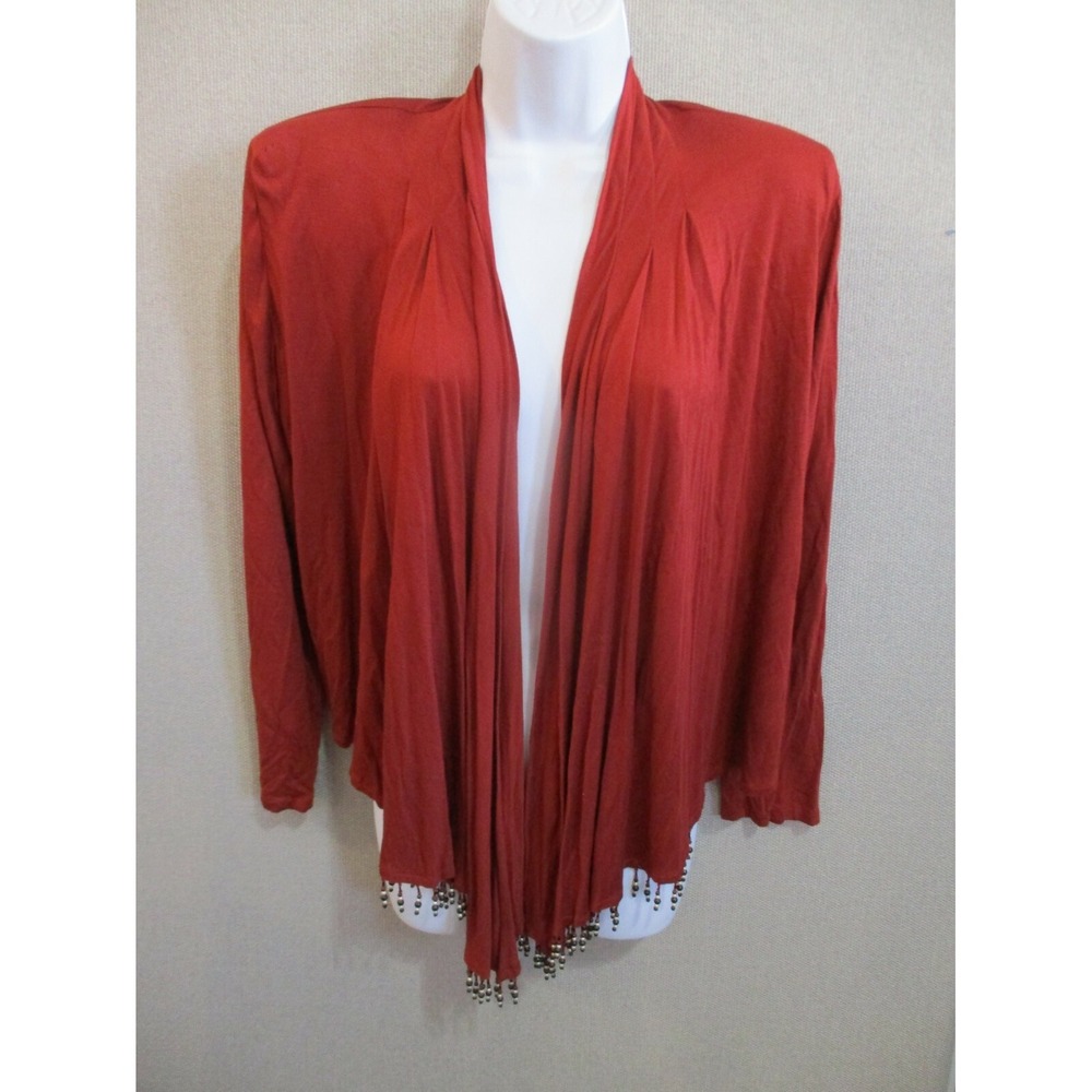 90's OK Sam Beaded Hem Open Cardigan Top Size S/M Strong Shoulder